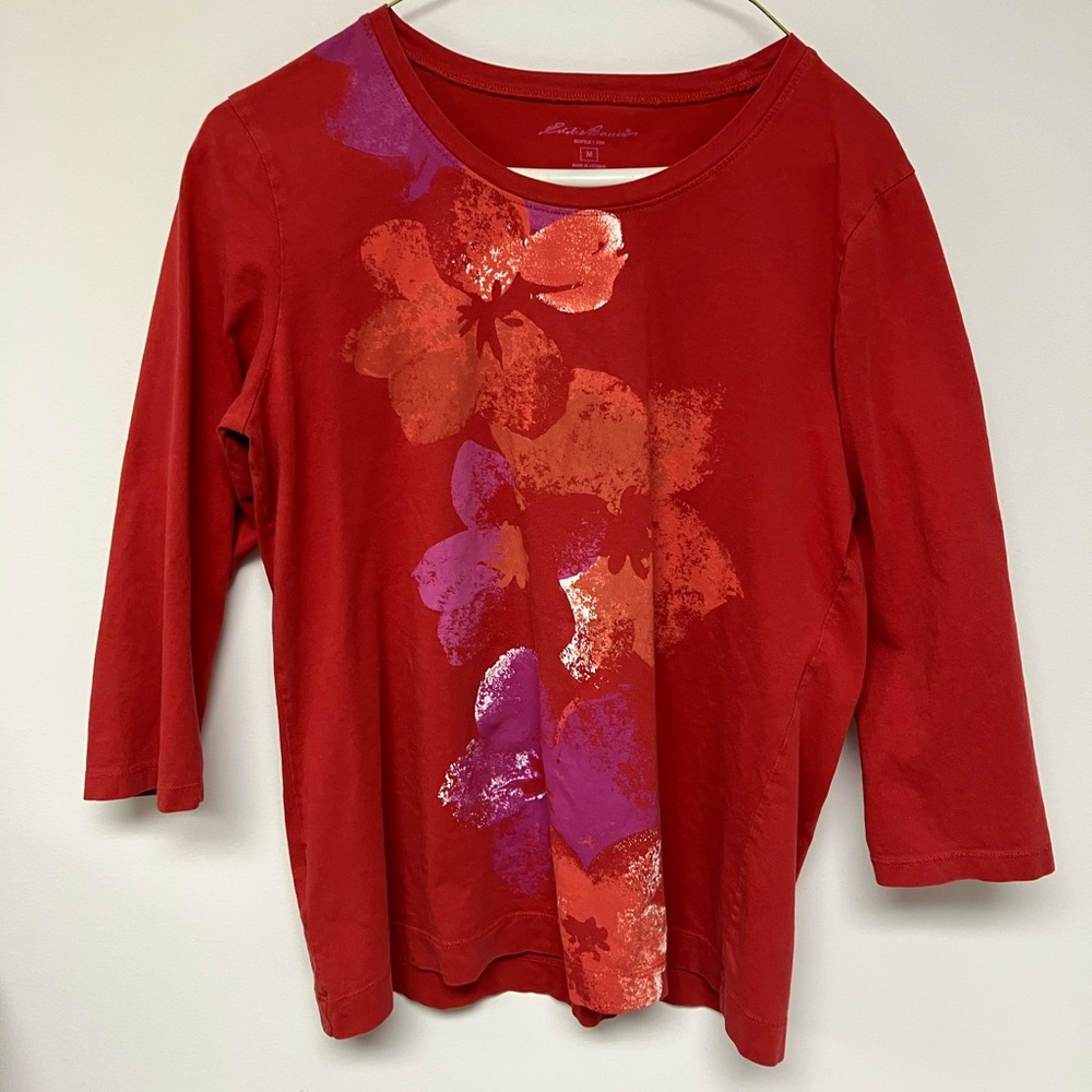 Eddie Bauer, 3/4 sleeved tee, Red, M